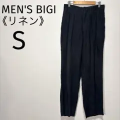 メンズビギ タック ワイド スラックス パンツ ブラック　リネン100 Sのサムネイル