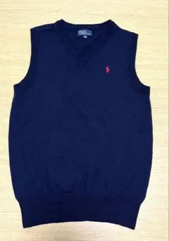 【美品】ポロラルフローレン Vネックニットベスト160 ネイビー 毛100%