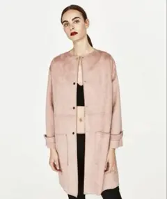 【美品】ZARA ピンク フェイクスエードロングコート