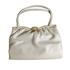 訳あり処分価格◎ハマノ hamano レザーハンドバッグ アイボリーオフホワイト