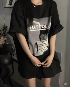 SHEIN ポートレートグラフィック オーバーサイズ Tシャツ ブラック