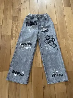 プリントのグレー長ズボン　11y