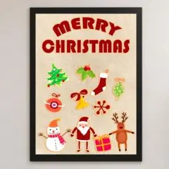 メリークリスマス デコレーション イラスト アート 光沢 ポスター A3