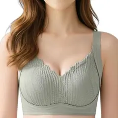 ノンワイヤーブラ 脇高ブラ 楽ブラ ブラジャー シームレス Lサイズ グリーン