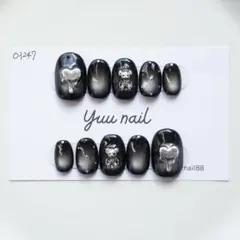 ネイルチップ　マグネットネイル　ブラック　クマ　シルバー　推し活　y2k