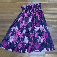 フラダンス用スカート ピンク黒花柄