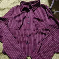 SHEIN バーガンディ ストライプ 長袖シャツ Tall XL