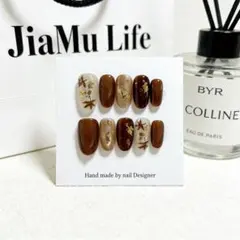 Sサイズ・1点限り｜手作り天然石風琥珀金箔ネイル｜大人上品