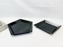 ほぼ未使用 茶道具 木製黒真塗 菱盆 と木製黒真塗 五角盆2点セット元箱