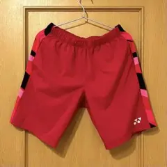 【美品】 YONEX ハーフパンツ ユニM レッド ラインパンツ 廃盤人気モデル