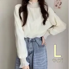 シフォンブラウス シースルー シアートップス フリル 白 ホワイト 長袖 韓国