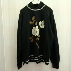 レディース トップス ニット セーター 花柄 ストーン ブラック カシミヤ S