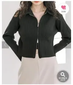 mystic 衿付きWジップニット　カーディガン　ショート丈 ロングスリーブ　黒