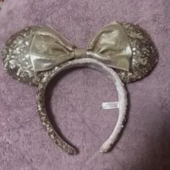 ディズニー　スパンコール　カチューシャ　ピンクリボン　ミニー