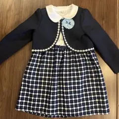 フォーマルドレス 100cm ネイビー チェック柄