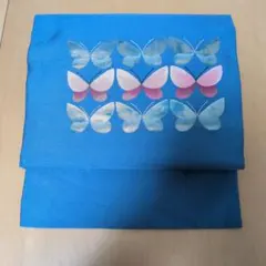 青色 蝶模様 名古屋帯