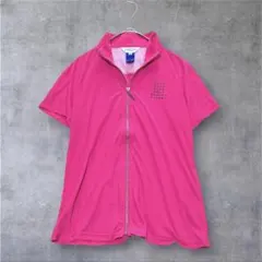 美品 ランバンスポール 高級 ビジュー ロゴ フルジップ半袖シャツ ピンク Mのサムネイル