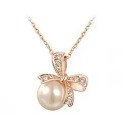 【送料無料】パール リボン ネックレス ローズゴールド 真珠