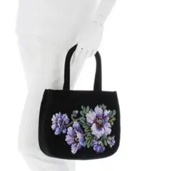 FEELER 刺繍花柄 ブラックハンドバッグ かばん カバン 鞄 バッグ 紫