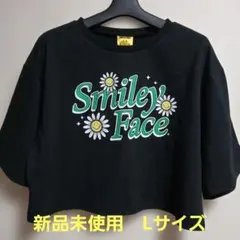 匿名発送☆黒×緑☆Smiley Face☆ショート丈半袖Tシャツ　Lサイズのサムネイル