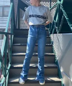 HOLIDAY ホリデイ 定番ハイウエストスキニーフレアデニムパンツ ブルー