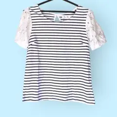 ByeBye ボーダーカットソー レース袖