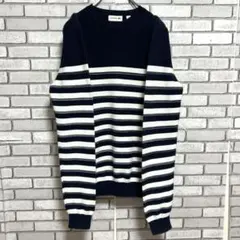 ラコステ☆ニット ワンポイント 紺/白 ストライプ ボーダー 長袖 Mのサムネイル