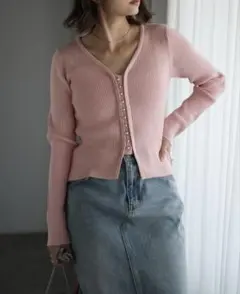 ♡新品♡ボンジュールサガン　メタルボタンリブフィットカーディガン　ライトピンク