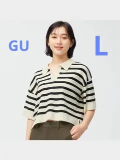 ジーユー　スキッパーポロセーター(5分袖)Q　レディース　ホワイト　L