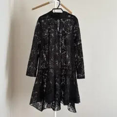 H&M 総レースデザインブラックワンピース長袖 裾フレアヘムワンピースM