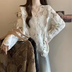 大きいサイズ トップス　レース　レディース 刺繍　春夏　 シャツ　新品 長袖