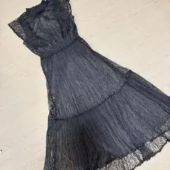 ヤマダヤ レース素材 ダークグレー ノースリーブマキシワンピース 