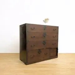 和箪笥　ブラウン　4段　無垢　収納棚　M098　古道具　古家具　アンティーク