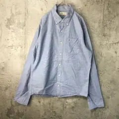 B1179古着　シャツ　長袖　ボタンダウン　青　90s Y2K