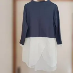 レイヤードデザイン長袖トップス ネイビー