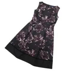 エムズグレイシー　フラワープリント　ノースリーブワンピース　ドレス　紫　40