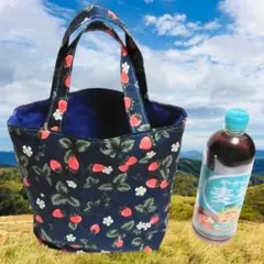 トートバッグ、マチ付き、お弁当バッグ、イチゴ柄、ハンドメイド、G 255のサムネイル