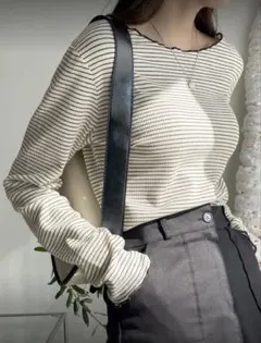 SHEIN DAZY ストライプ、ボーダー　フリルカットソー、ロンT Sサイズ