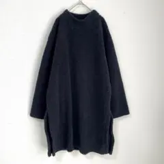 グローバルワーク【L】ボアフリースロングワンピース 黒 ブラック 両裾スリット