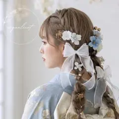 ハナミズキ髪飾り ホワイト×ブルー／水色 卒業式 成人式 七五三 結婚式㉓