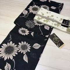 高級綿麻向日葵柄浴衣✖︎はちす織半幅帯 - メルカリ