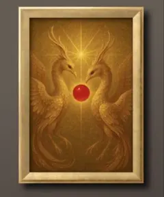 二つの魂がひとつの運気を生む鳳凰　額縁付き　開運グラフィックアート