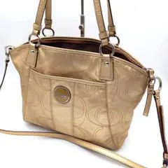 COACH コーチ ポルカドット ターンロック トートバッグ レザー キャメル COACH コーチ ポルカドット ターンロック トートバッグ レザー