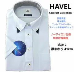 HAVEL 形態安定 吸水速乾 ニット プルオーバー ストレッチ半袖BDシャツ