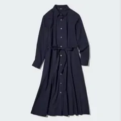 タグ付き ユニクロ コットン Aライン シャツ ワンピース 長袖 ロング