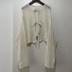 B03640 肌見せ　2WAY ストライプ　メッシュ　ショート丈　おリボンのサムネイル