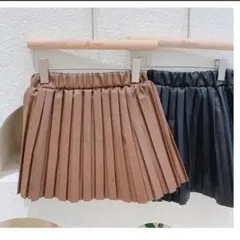 【新品未使用】裏起毛プリーツレザー調スカート ブラウン 100サイズ