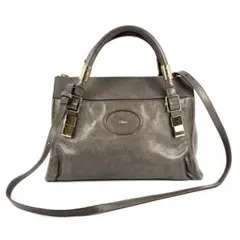 Chloé　ヴィクトリア　グレー レザー ショルダーバッグ　2Way　クロエ