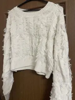 最終値下げ　GRL フリンジ付きホワイトニット