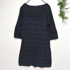 コムサイズム　ロングワンピース　Aライン　七分袖　綿混　伸縮　きれいめ　上品見え